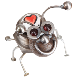 Metal bug with a smile and heart in the body